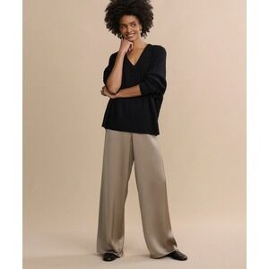 Jenni Kane Gold Satin Wide Leg The Demi Pant in Olio $345 Flowy! Perfect! Sm